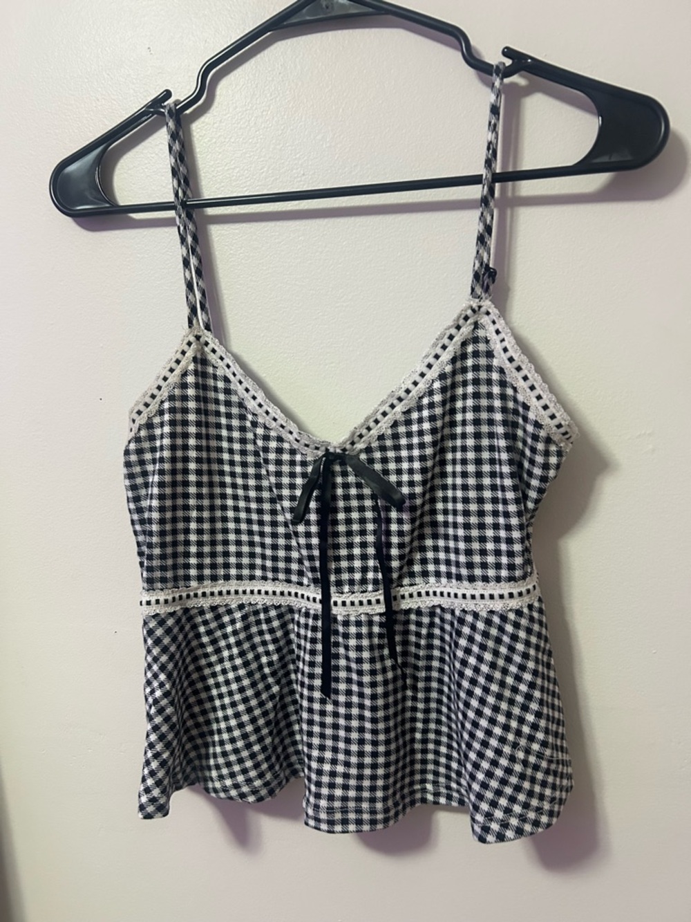 Black & White Gingham Spaghetti Strap Peplum Camisole
